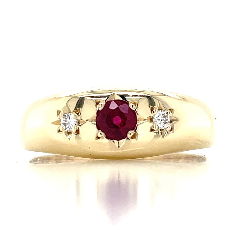 9k Yellow Gold 0.28ct Ruby & Diamonds Gypsy Ring