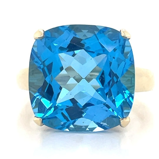 9k Yellow Gold Cushion Blue Topaz Ring