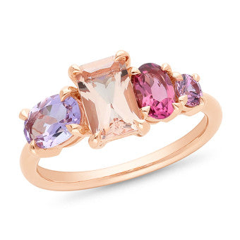 9k Red Gold Morganite, Pink Sapphire, Pink Amethyst & PinkTourmaline Ring