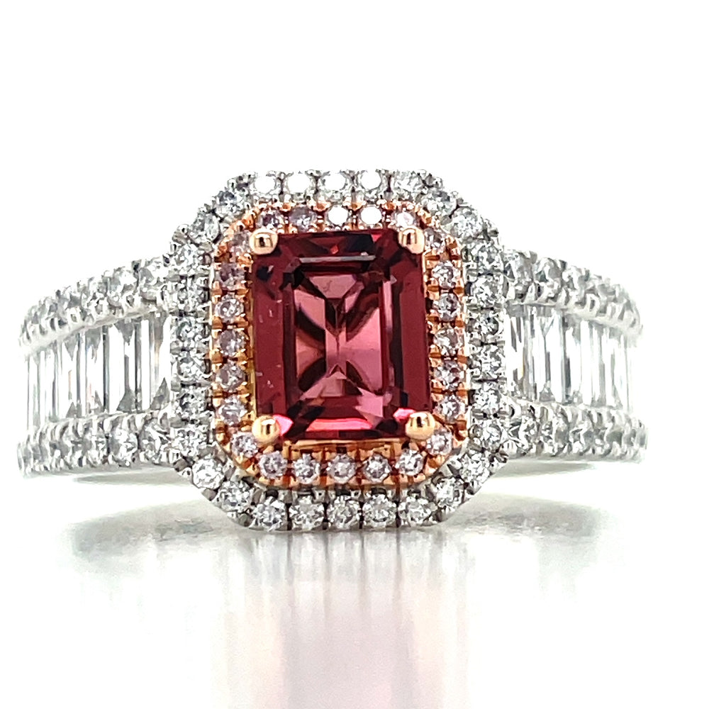 Platinum Pink Tourmaline,Diamond & Pink Diamond Cluster Ring