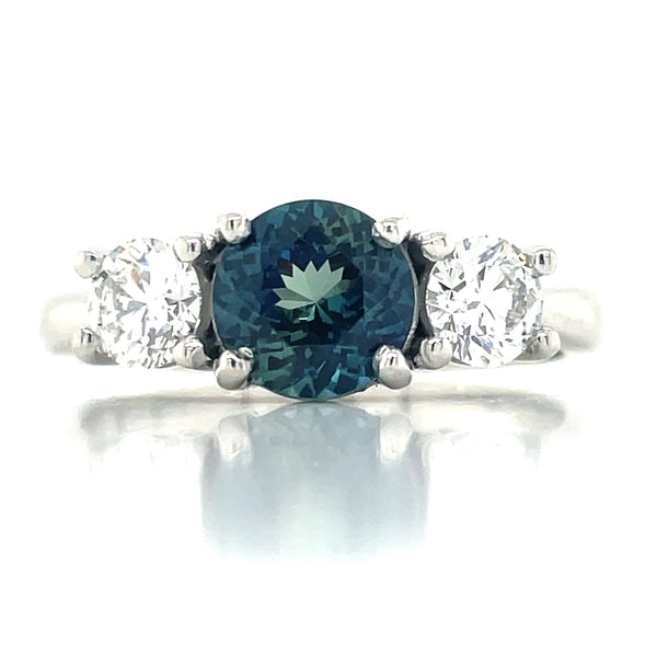 'Aquene' Platinum 1.30ct Teal Sapphire &  Diamonds Ring