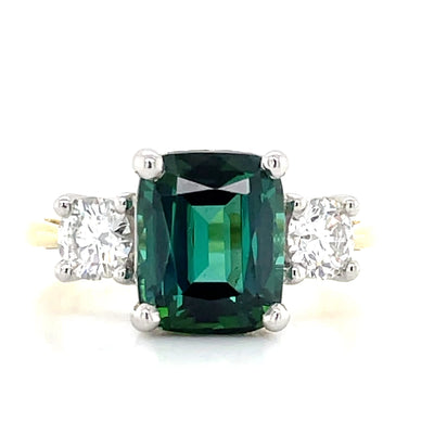 "Grace" 18K Yellow Gold & Platinum Green Tourmaline Diamond Ring