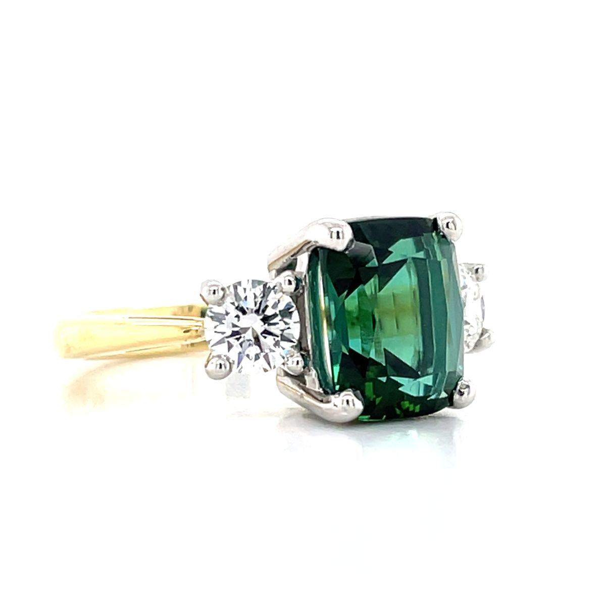 "Grace" 18K Yellow Gold & Platinum Green Tourmaline Diamond Ring