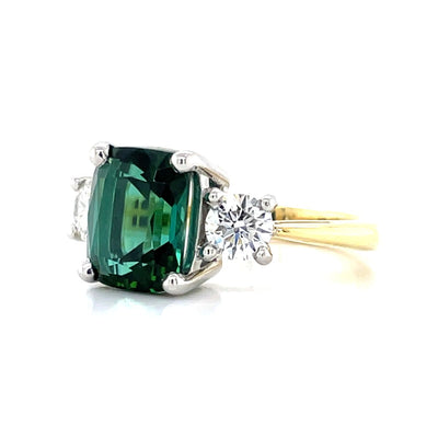 "Grace" 18K Yellow Gold & Platinum Green Tourmaline Diamond Ring