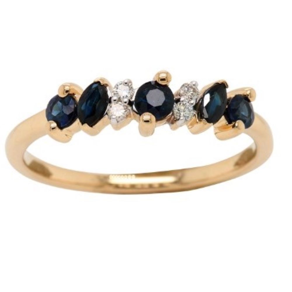 9K Yellow Gold Sapphire & 0.06ct Diamond Ring