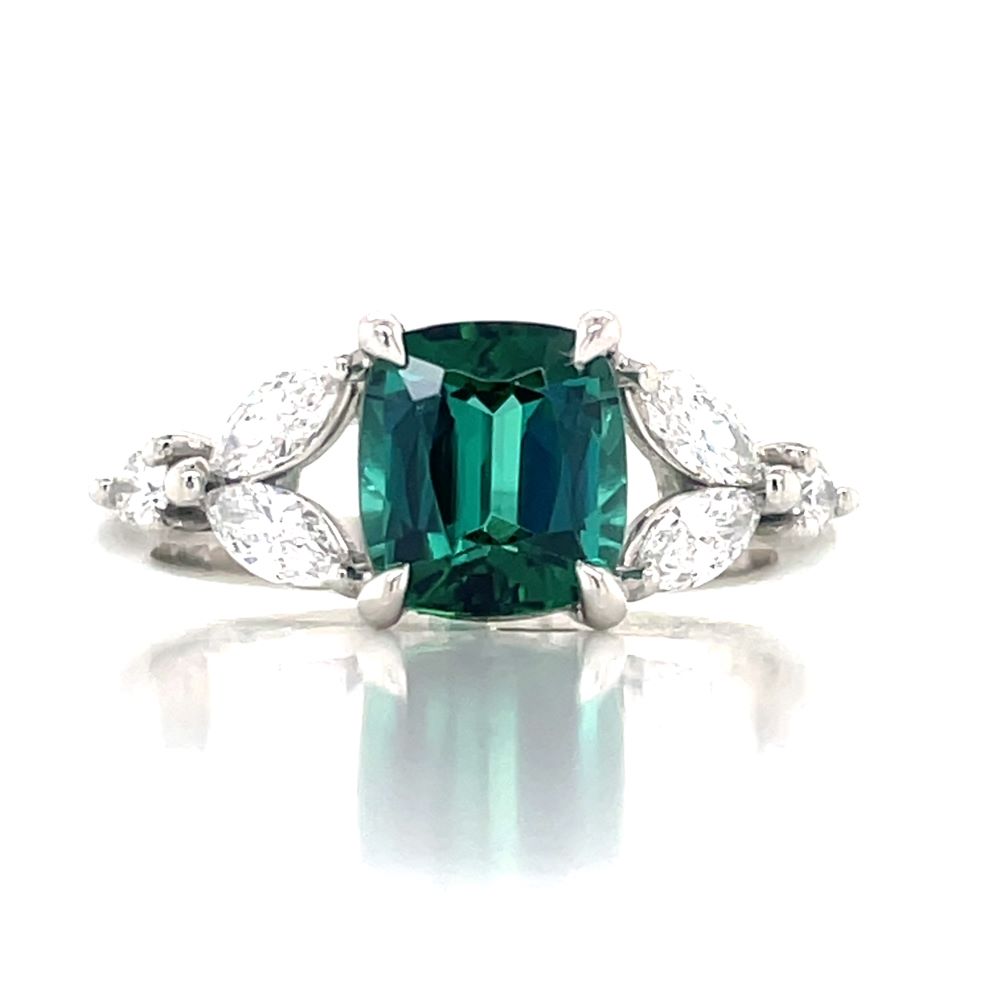 'Kirrily'Platinum Green Tourmaline & Diamonds Ring