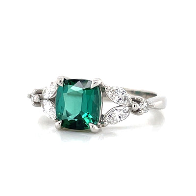 'Kirrily' Platinum Green Tourmaline & Diamonds Ring