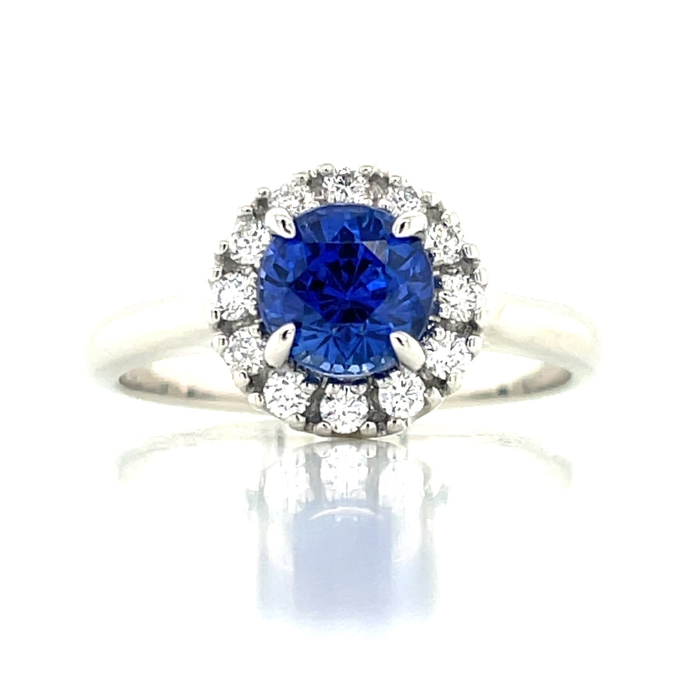 'Caryle' Platinum 1.41ct Blue Sapphire & Diamonds Cluster Ring