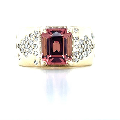 'Emilia' 9k Yellow Gold 2.62ct Peach Tourmaline & Diamonds Ring