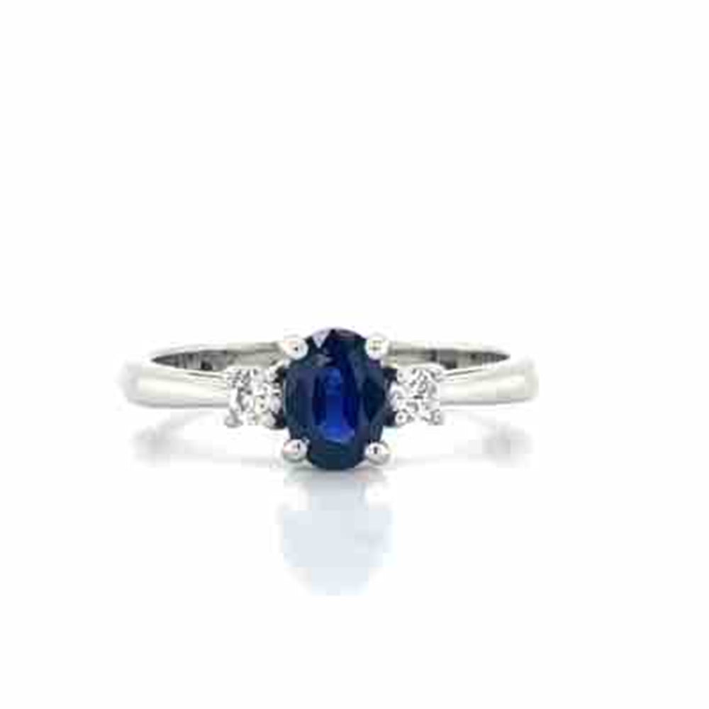 'Selene' Platinum 0.87ct Oval Blue Sapphire & Diamonds Ring