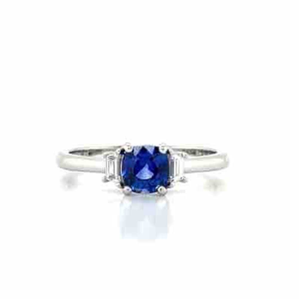 'Kaitlin' Platinum 0.78ct Cushion Sapphire & Trapezoid Diamonds Ring