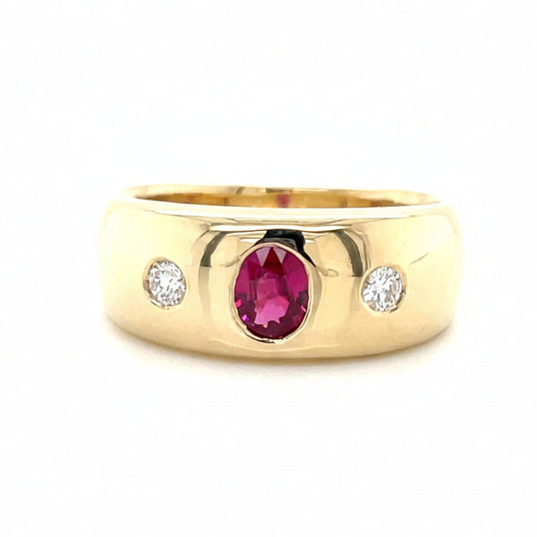 9k Yellow Gold 0.48ct Ruby & 2=0.14ct FG SI Diamonds Ring