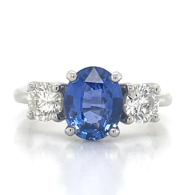 'Shiraan' Platinum 2.56ct Oval Blue Sapphire & 2=1.00ct H I1-2 Diamonds Ring