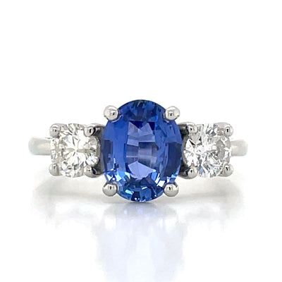 'Shiraan' Platinum 2.56ct Oval Blue Sapphire & 2=1.00ct H I1-2 Diamonds Ring