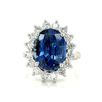 'Elisabeth Platinum 6.54ct Oval Sapphire & Diamonds Cluster Ring