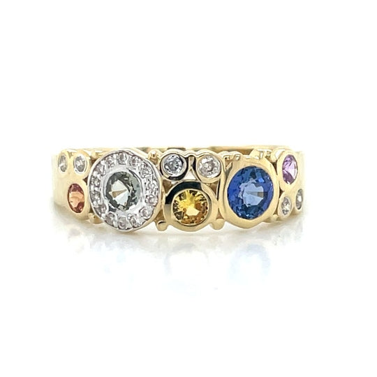 9k Yellow Gold 0.73ct MultiColour Sapphires & Diamonds Ring