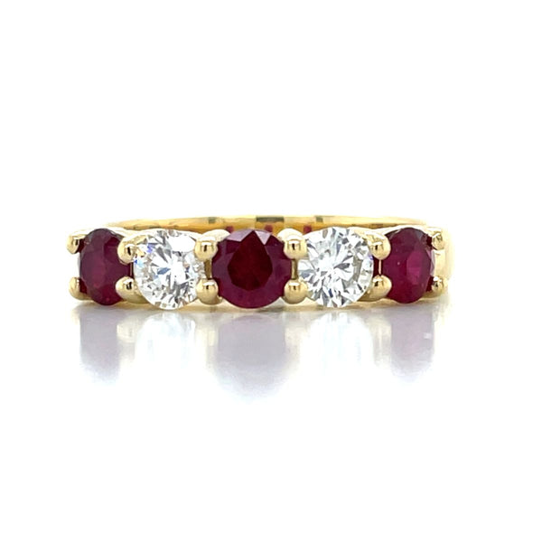 Alice' 18k Yellow Gold 3=0.87ct Rubies & 2=0.51ct FG SI Diamonds Ring