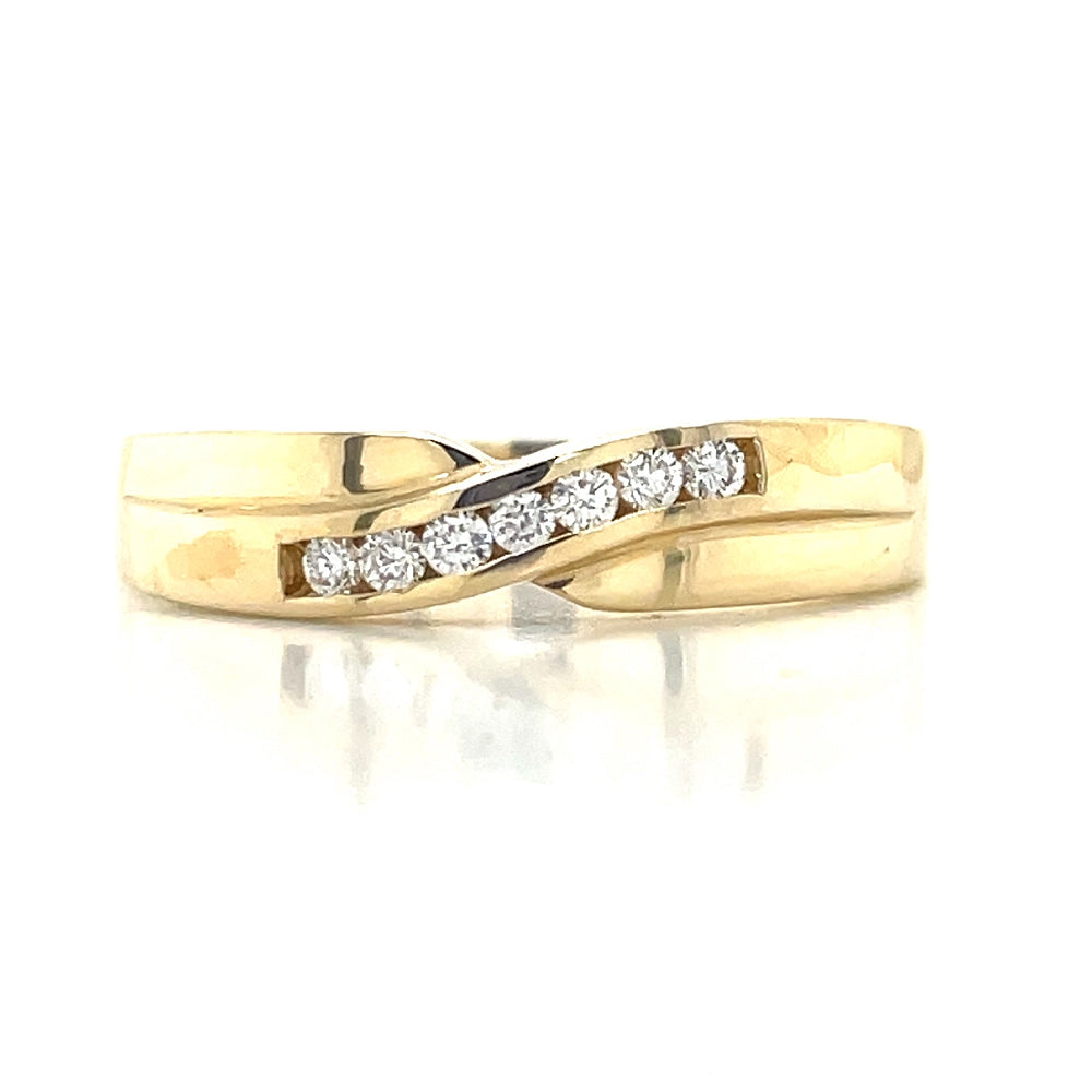 9k Yellow Gold Crossover Diamonds Channel Ring