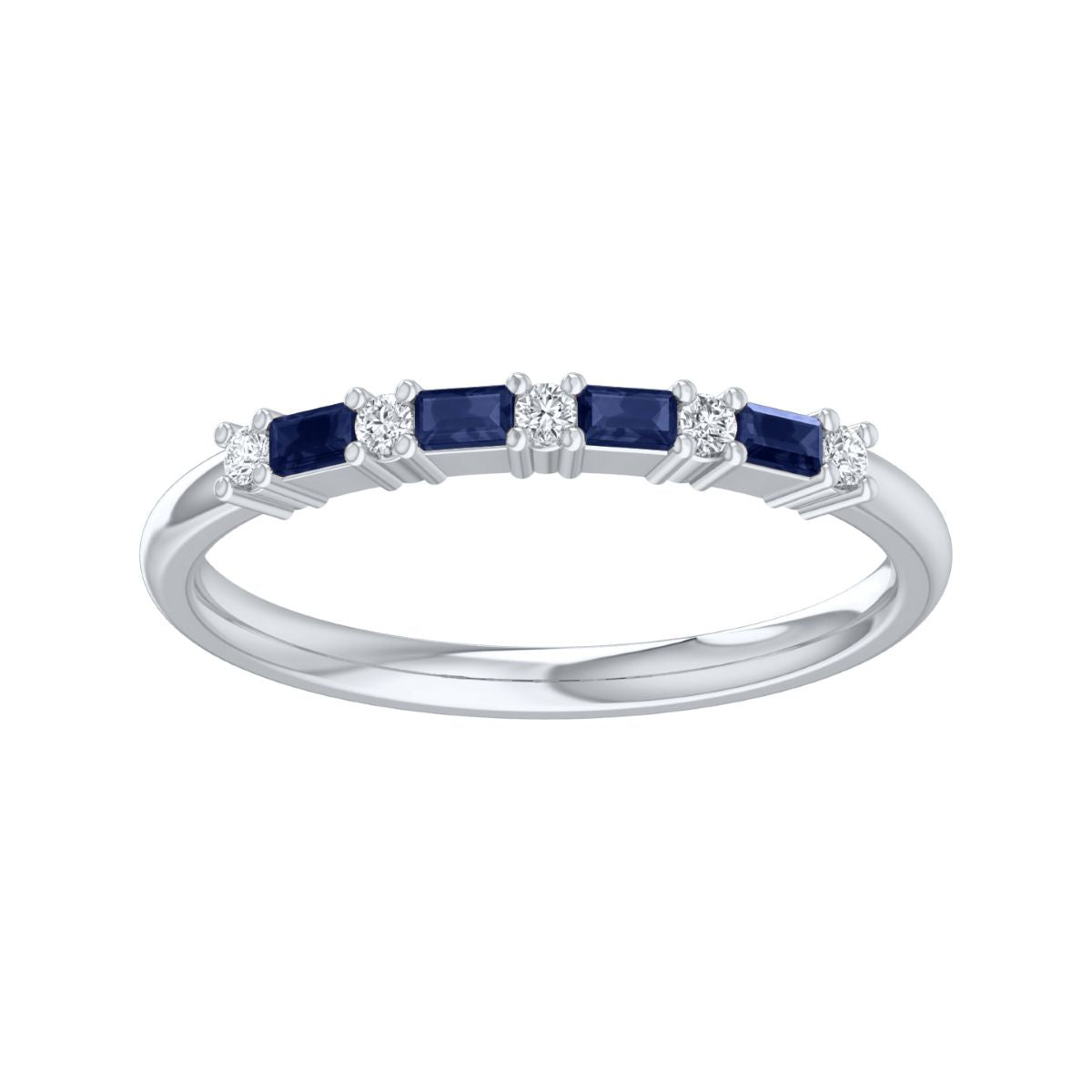 9k White Gold Diamonds & Baguette Sapphires Ring