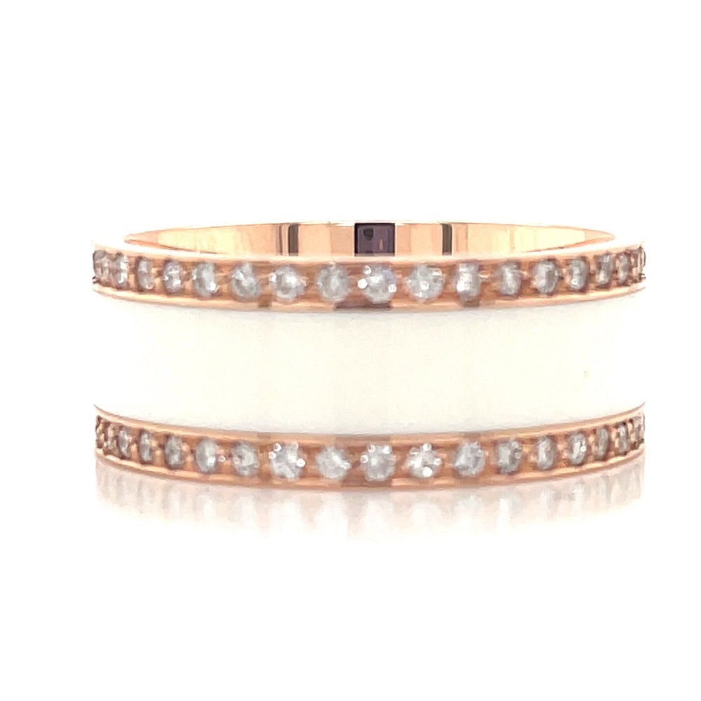 Dora 9K Rose Gold White Ceramic & Diamond Ring john-franich-jewellers-nz