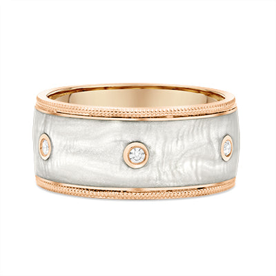 Dora 9K Rose Gold & Cream Ceramic & Diamond Ring