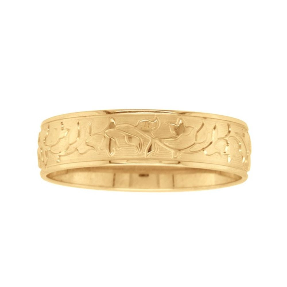 9K Yellow Gold Ivy Leaf Patterned Band Ring