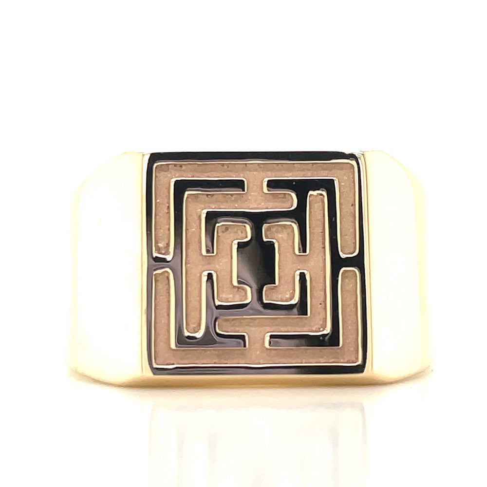 9k Yellow Gold Square Labyrinth Ring