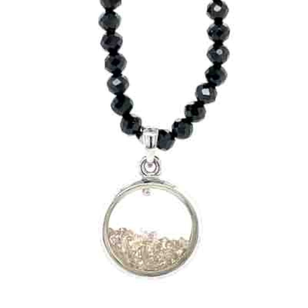 9k White Gold 0.50ct Diamonds Pendant w Black Spinel Bead Necklace