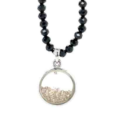 9k White Gold 0.50ct Diamonds Pendant w Black Spinel Bead Necklace