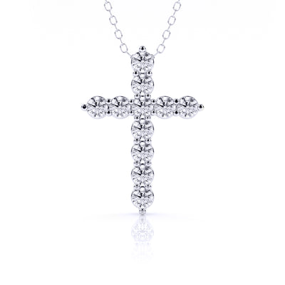 9k White Gold Lab Grown Diamond Cross Pendant & Chain