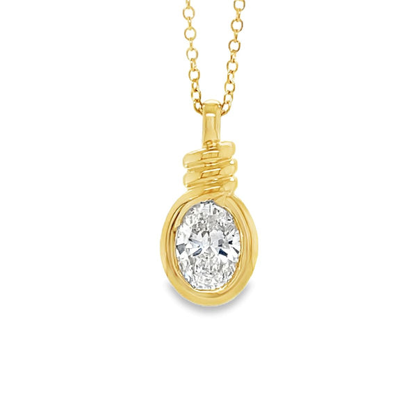 9k Yellow Gold 1.00ct Oval Lab Grown Diamond Necklace