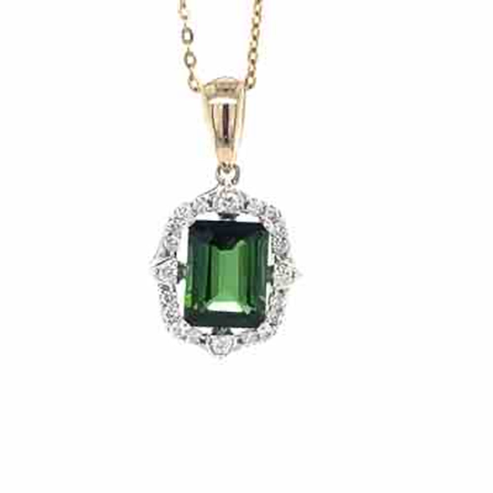 9k B/Tne Green Tourmaline & 0.17ct Diamond Pendant