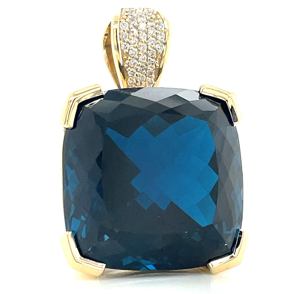 'Maverick' 9kYellow Gold 68.95ct London Blue Topaz Pendant w Diamond Bale john-franich-jewellers-nz