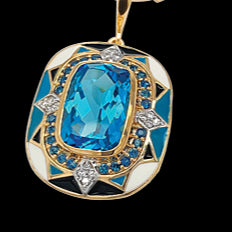 9k Yellow Gold Topaz, Sapphires & Diamonds & Enamel Pendant