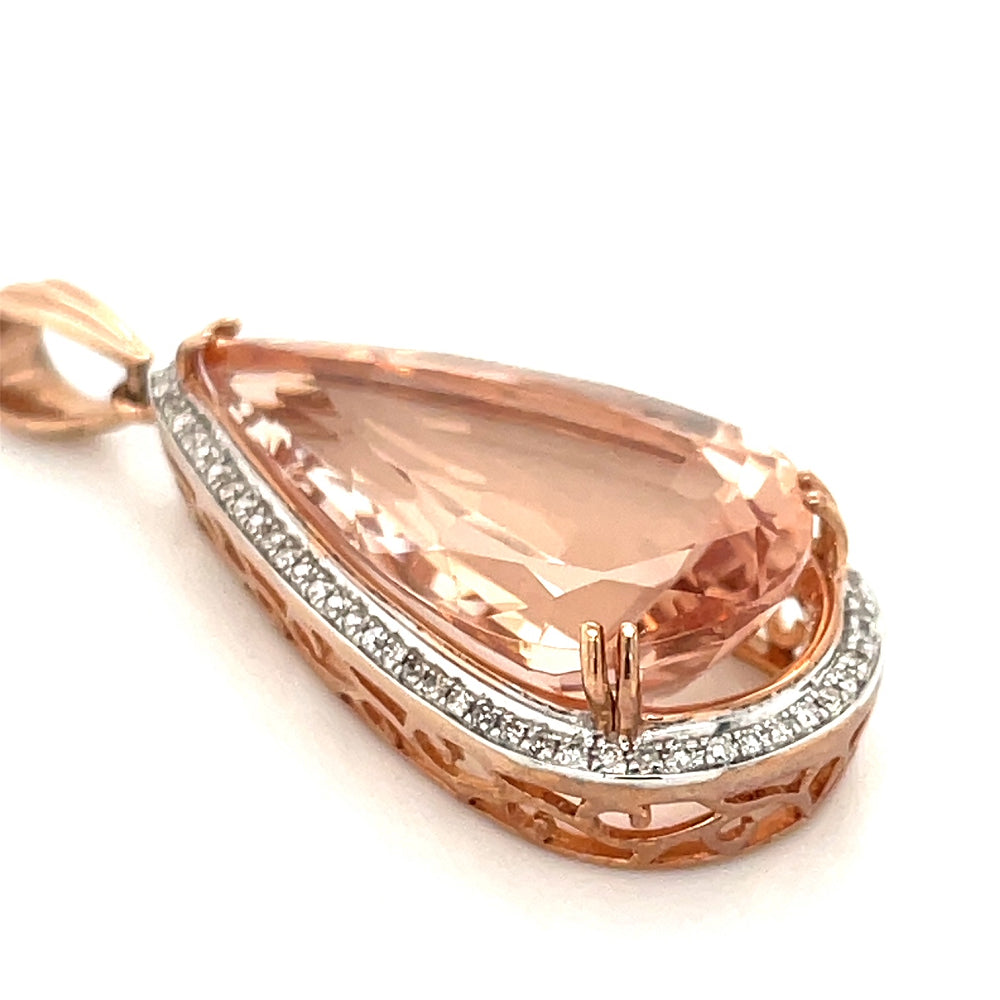 9k Rose Gold 18ct Pear Morganite & Diamonds Pendant john-franich-jewellers-nz