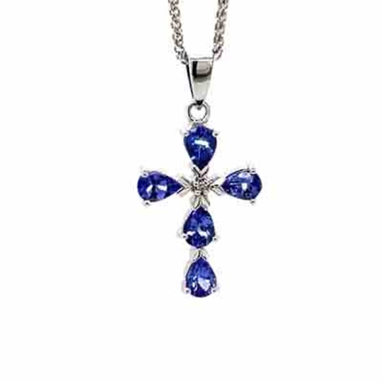 9k White Gold Tanzanite & Diamond Cross