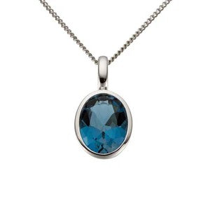 9k White Gold Oval London Blue Topaz Pendant