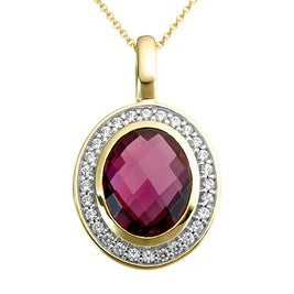 9kYellow Gold Rhodolite Garnet & Diamonds Pendant