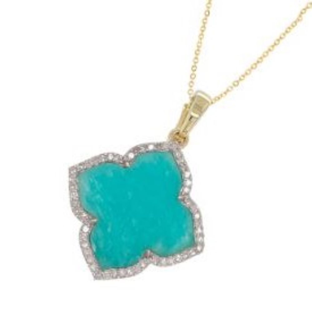 9K Yellow Gold Amazonite & Diamond Enhancer Pendant