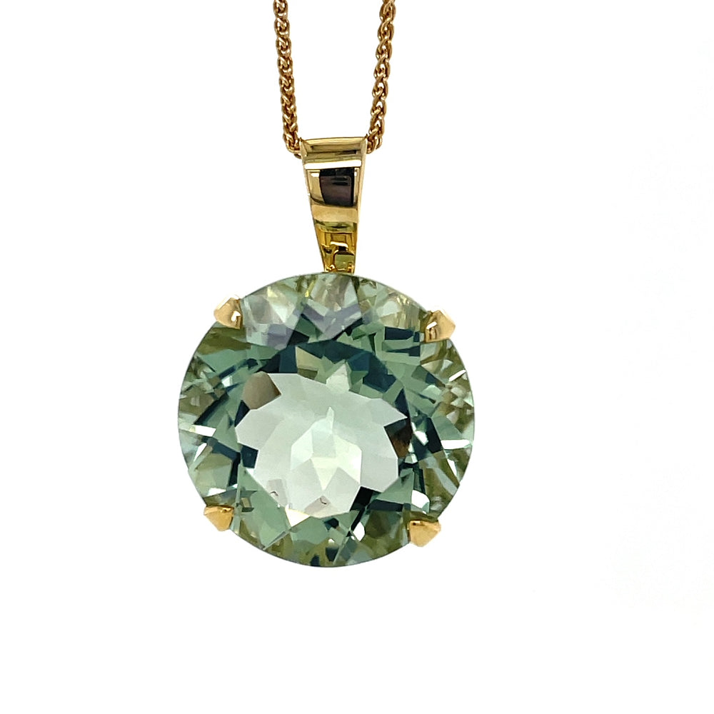 9k Yellow Gold 18mm Round Green Amethyst Pendant