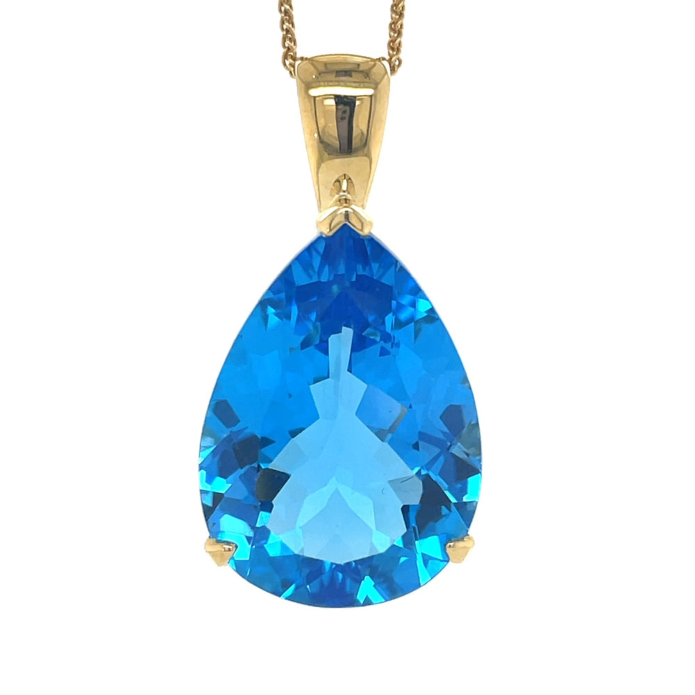 9k Yellow Gold 25x18mm Pear Topaz Pendant