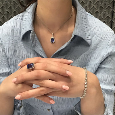 18k White Gold 6.52ct Pear Tanzanite & Diamonds Pendant