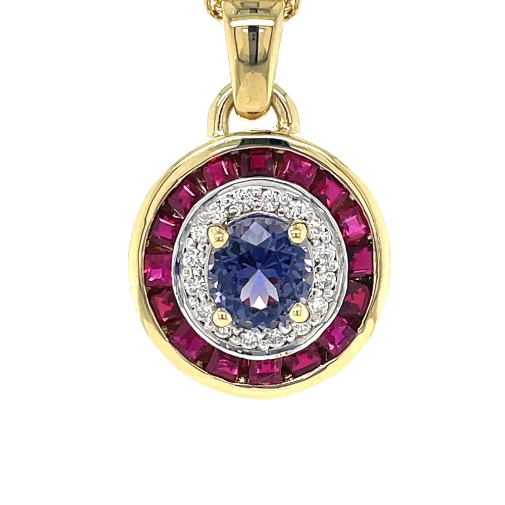 18K Yellow Gold 1.33ct Purple Spinel, Ruby & Diamond Pendant