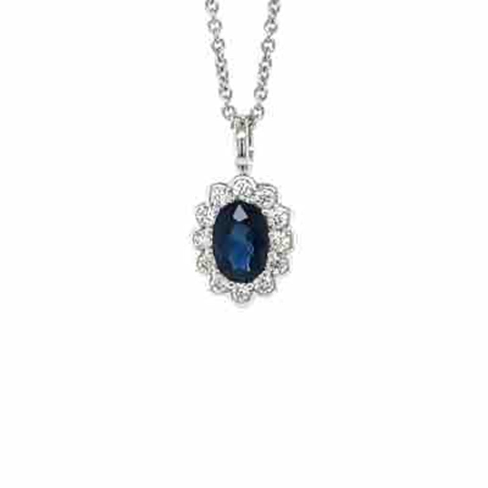 9K\k White Gold Sapphire & 0.18ct H SI Diamonds Cluster Pendant