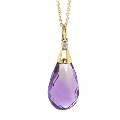 9K Yellow Gold Amethyst & Diamond Briolette Pendant