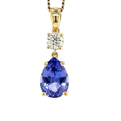 18k Yellow Gold 3.24ct Pear Tanzanite & Diamond Pendant
