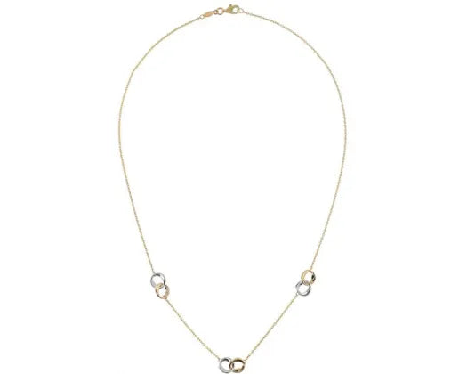 9k Yellow Gold Necklace w Bitone Double Rings