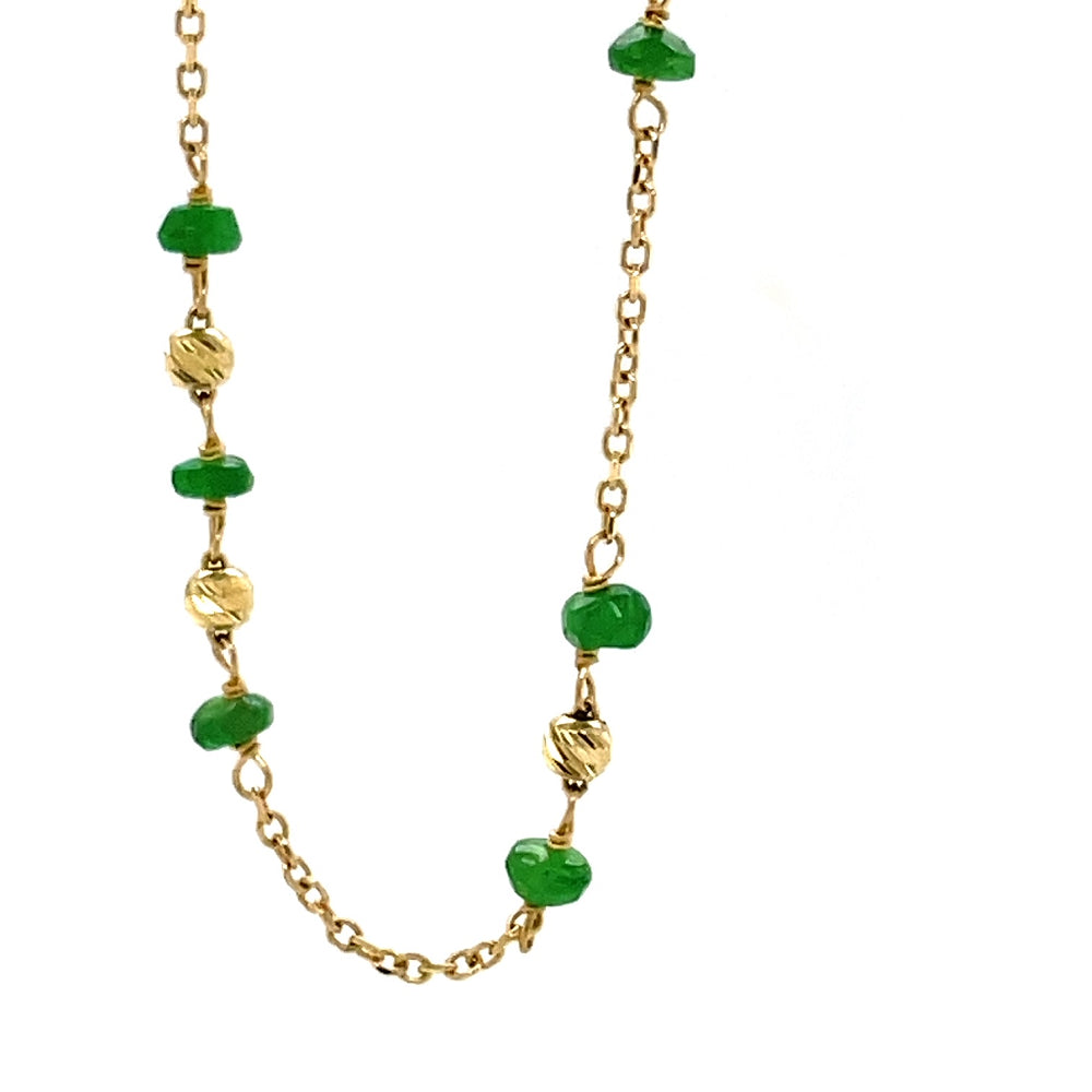 18k Yellow Gold Emeralds & D/C Beads Necklace