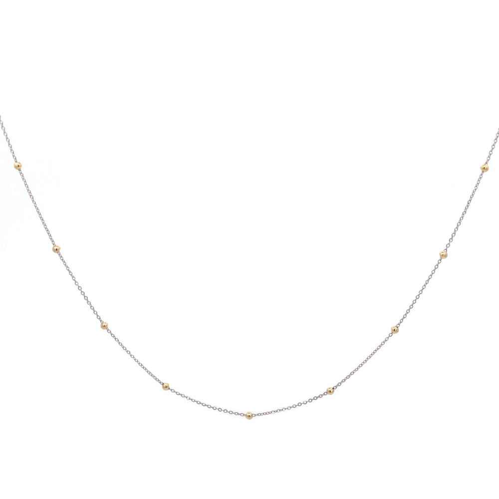 9k White Gold Trace Chain w Yellow Gold Balls