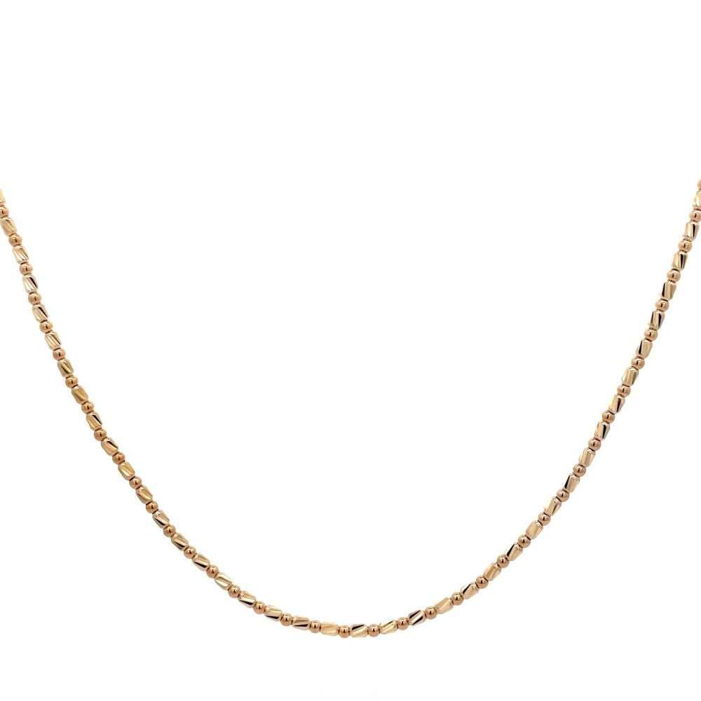 9K Yellow Gold DC Tube & Bead Necklace 43cm